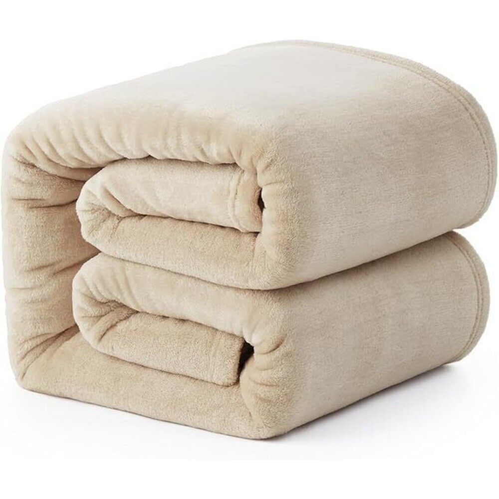 Hansleep Fleece Blanket Twin Size (60 x 80) Taupe Fuzzy Flannel Lightweight Blkt